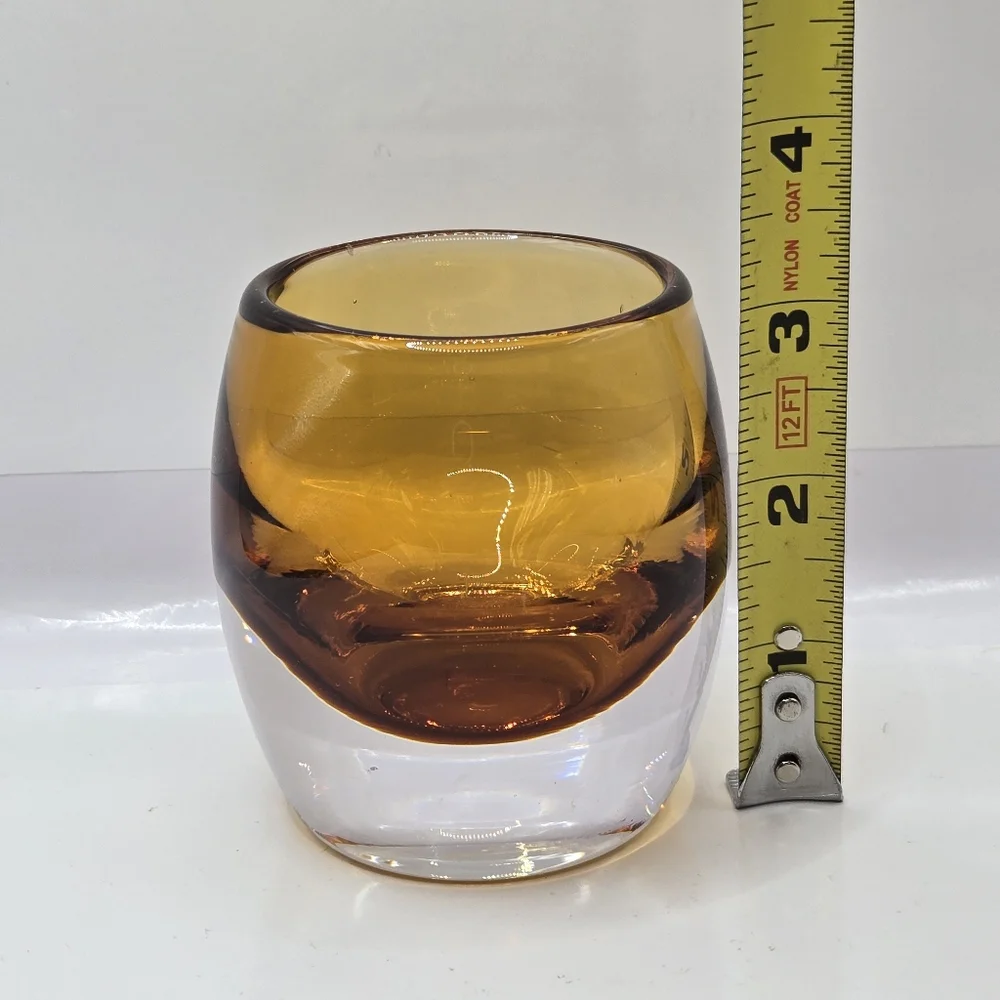 Crate & Barrel Heavy Glass Amber Topaz Glass Votive Candle Holders Poland 3